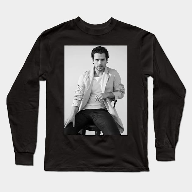 Henry Cavill Image black and white Long Sleeve T-Shirt by Athira-A